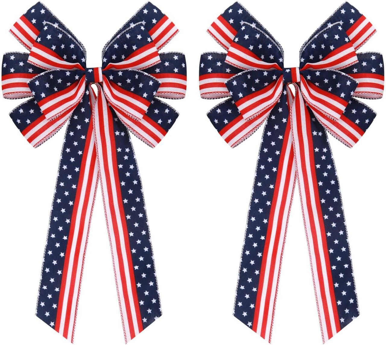 2 Pcs Large Patriotic Bows for Wreaths American Flag Stars Bow for 4th of July,Independence Day Bunting Indoor Outdoor Party Decor (Red White Blue Star Bows)